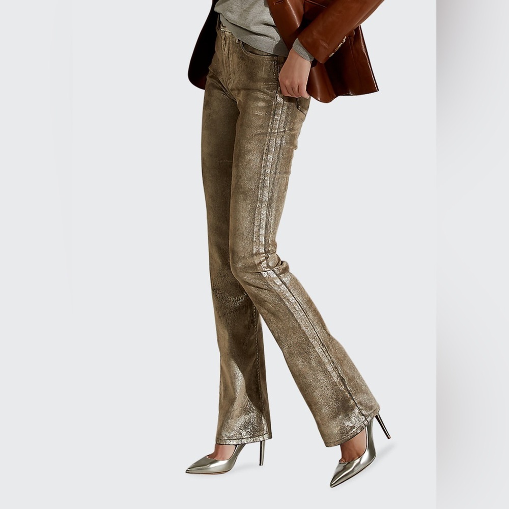 Ralph Lauren Purple Label Collection Metallic Gold Boot Cut Jeans Made in Italy - Picture 4 of 17